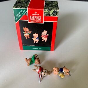1992 Hallmark Keepsake Harmony Trio Set Miniature Ornament animals playing music